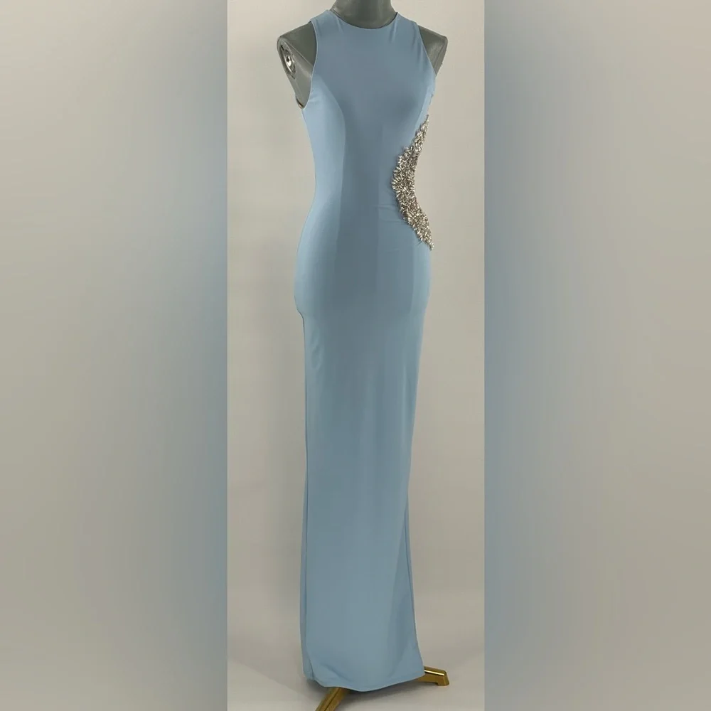 🆕 BRONX & BANCO 🧿 NWOT Camila Rhinestone Cutout Maxi, Powder Blue, Sz XS US 2 - Picture 5 of 16
